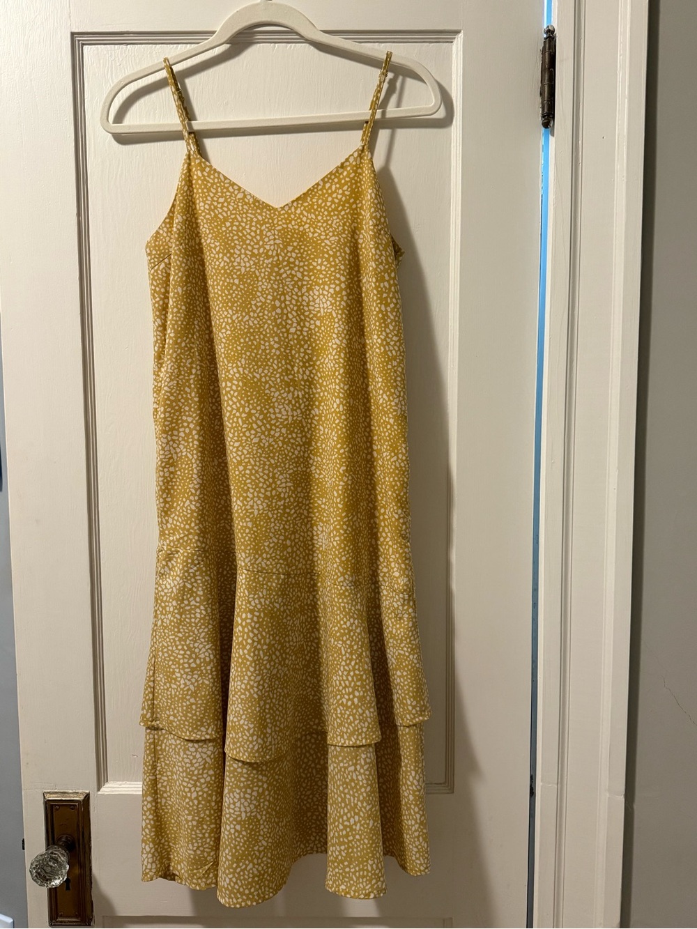 Mustard Yellow Tiered Slip Dress with Spaghetti Straps